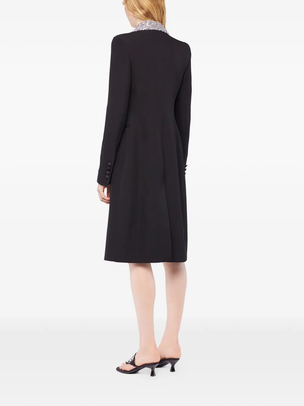 Rabanne Sequin-collar Wool Coat In Black