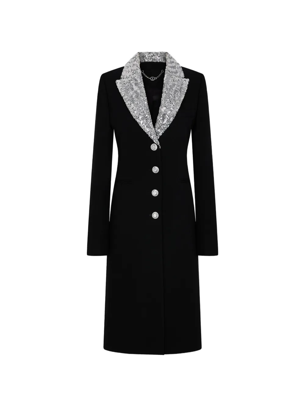 Rabanne sequin-collar wool coat - Schwarz