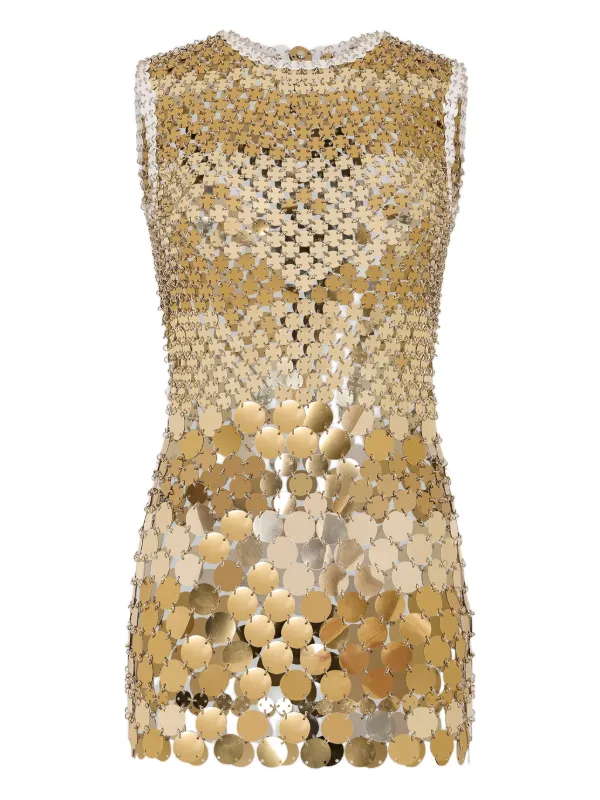 gold studded dress Gold Flower Embroidered Crystal Detailed Fringed Mini Dress RAISA VANESSA INT