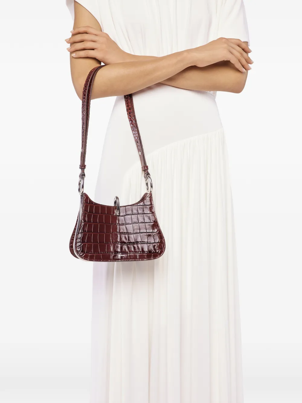 Rabanne Leren schoudertas met ring-reli&euml;f - Bruin