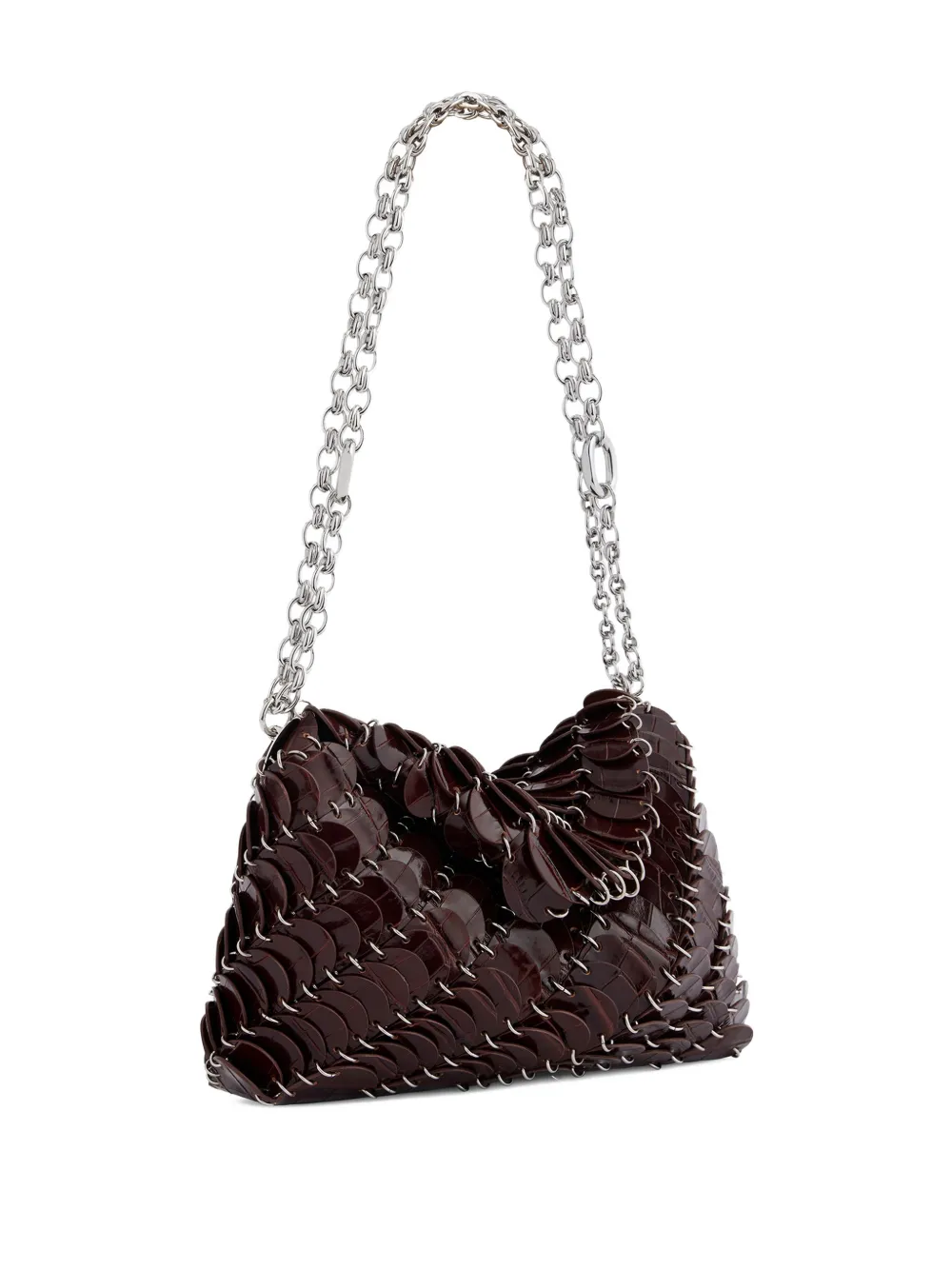 Rabanne Embossed Crocodile Shoulder Bag in Brown, view 3
