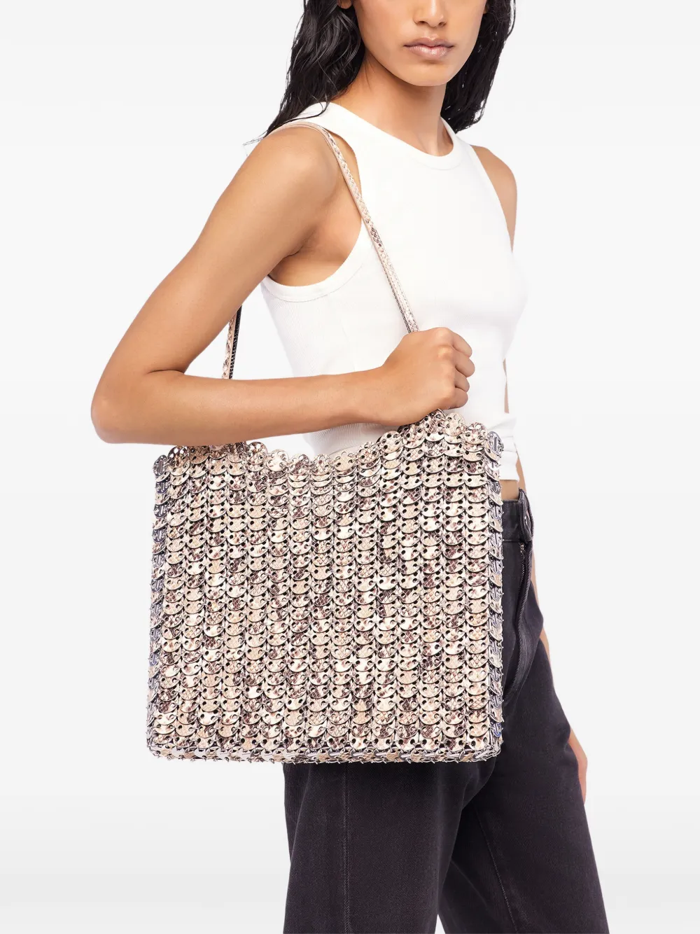 Rabanne 1969 Flip Python-effect Bag In Neutral