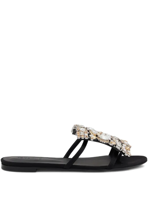 Rabanne Crystal-embellished Flat Sandals in Black