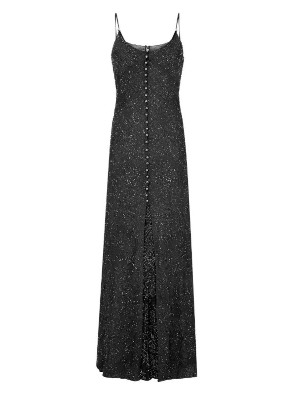 black dress with pearl straps Rabanne Thin Embroidery | Long Cool Woman (In Color:Emerald Featuring a square neck Web Collection: Long Sleeve Dresses