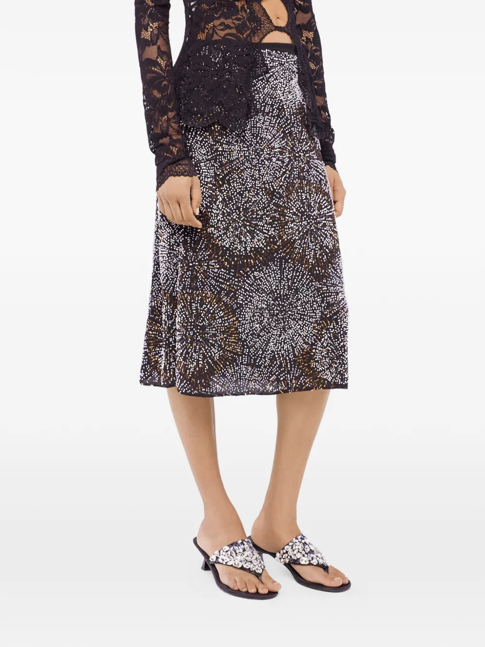 Rabanne Crepe Embroidered Pearl Skirt In Multi