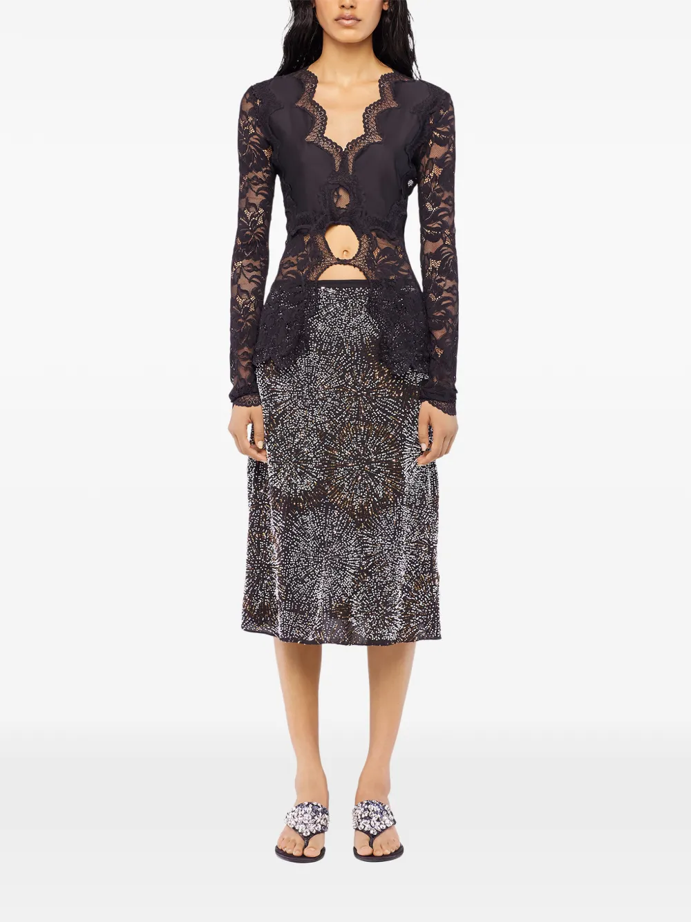 Rabanne crepe embroidered pearl skirt - Zwart