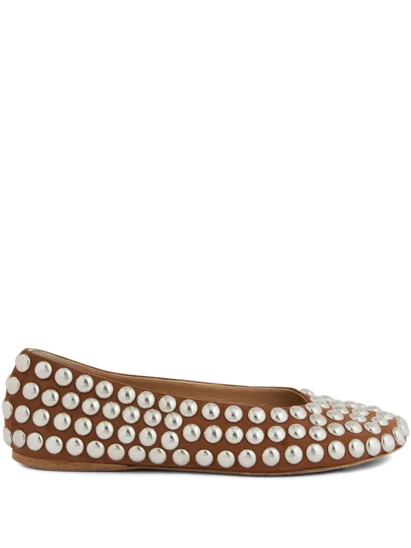 Rabanne Ballet Flats with Studs in Brown