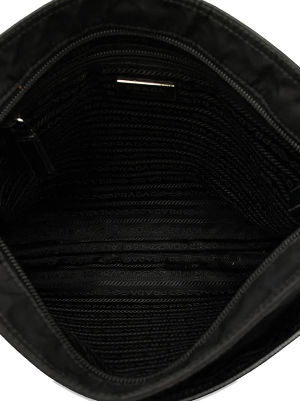 Click to view more detailed imagery on our partner's website Pre-owned Prada 2013-2025 Saffiano Trimmed Tessuto Zip Top Crossbody Bag In Black