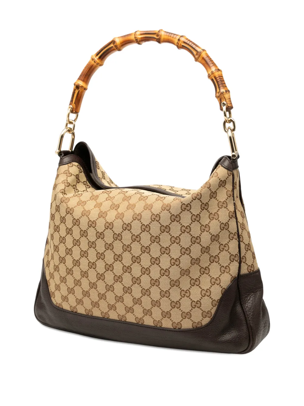 Pre-owned Gucci 2000-2015 Gg Canvas Bamboo Diana Satchel In Brown