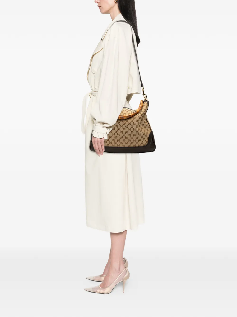 Pre-owned Gucci 2000-2015 Gg Canvas Bamboo Diana Satchel In Brown