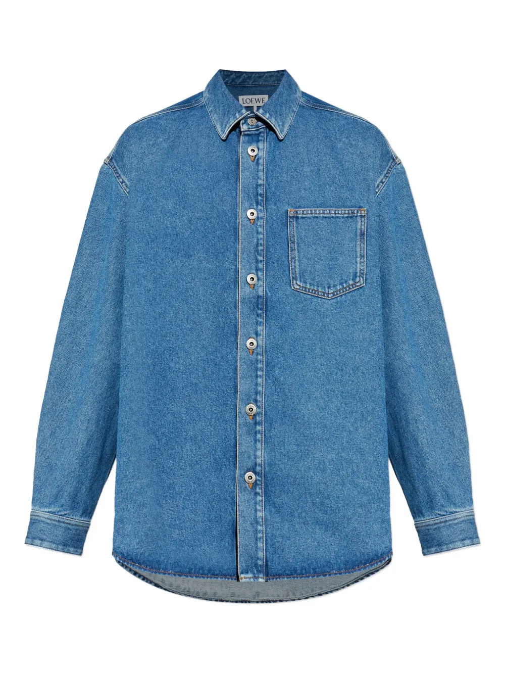 Loewe Anagram Logo-embroidered Denim Overshirt In Blue