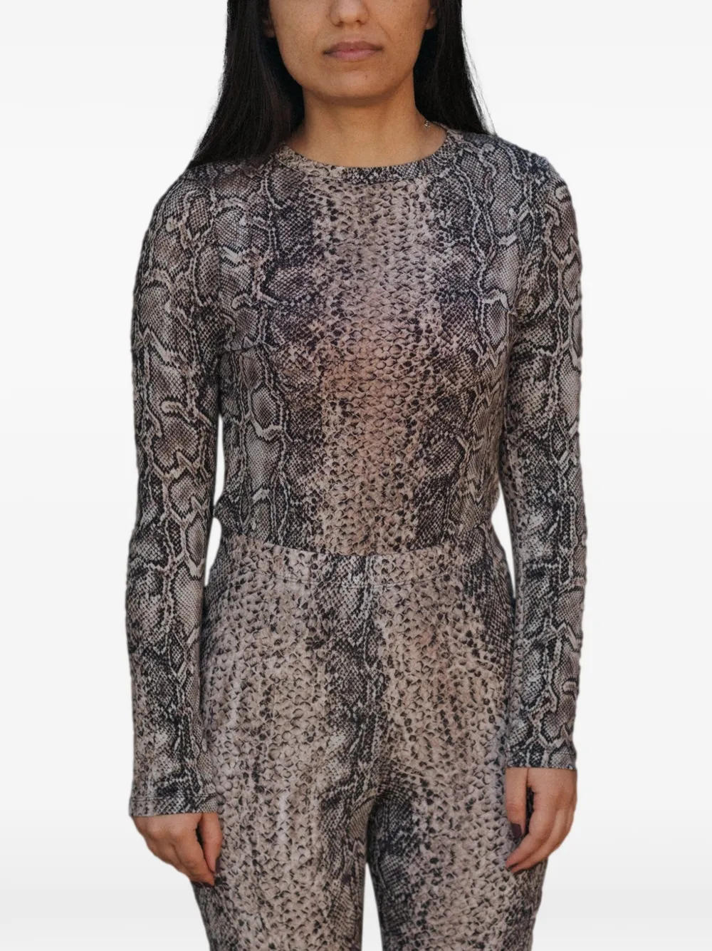 Baserange Bead Snake-pattern Long-sleeve T-shirt In Gray