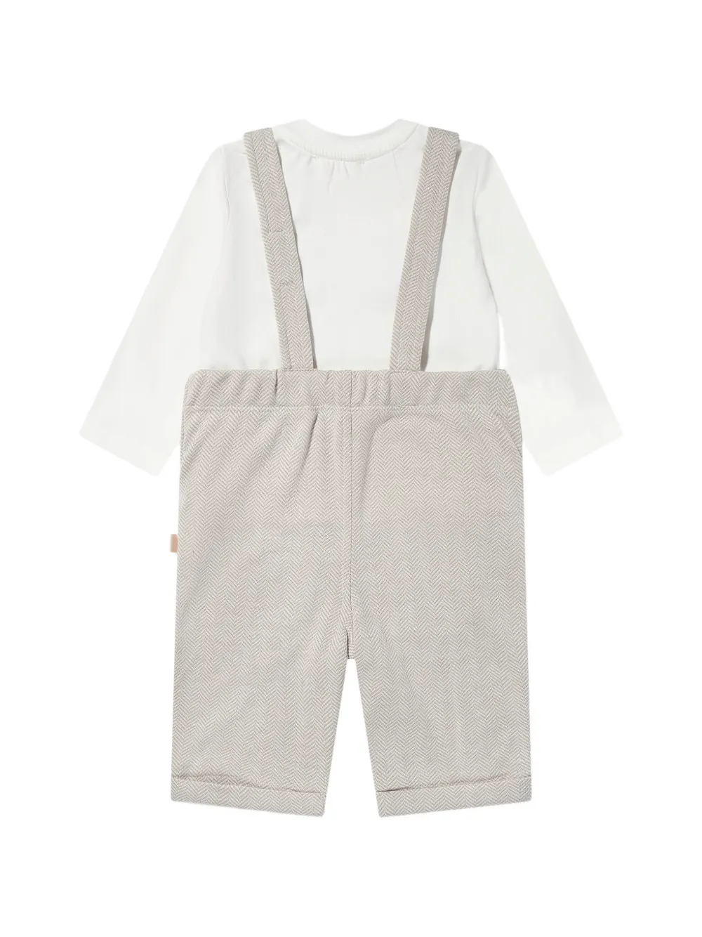  Mininio Herringbone Buttoned T-shirt And Dungarees Set - Neutrals 