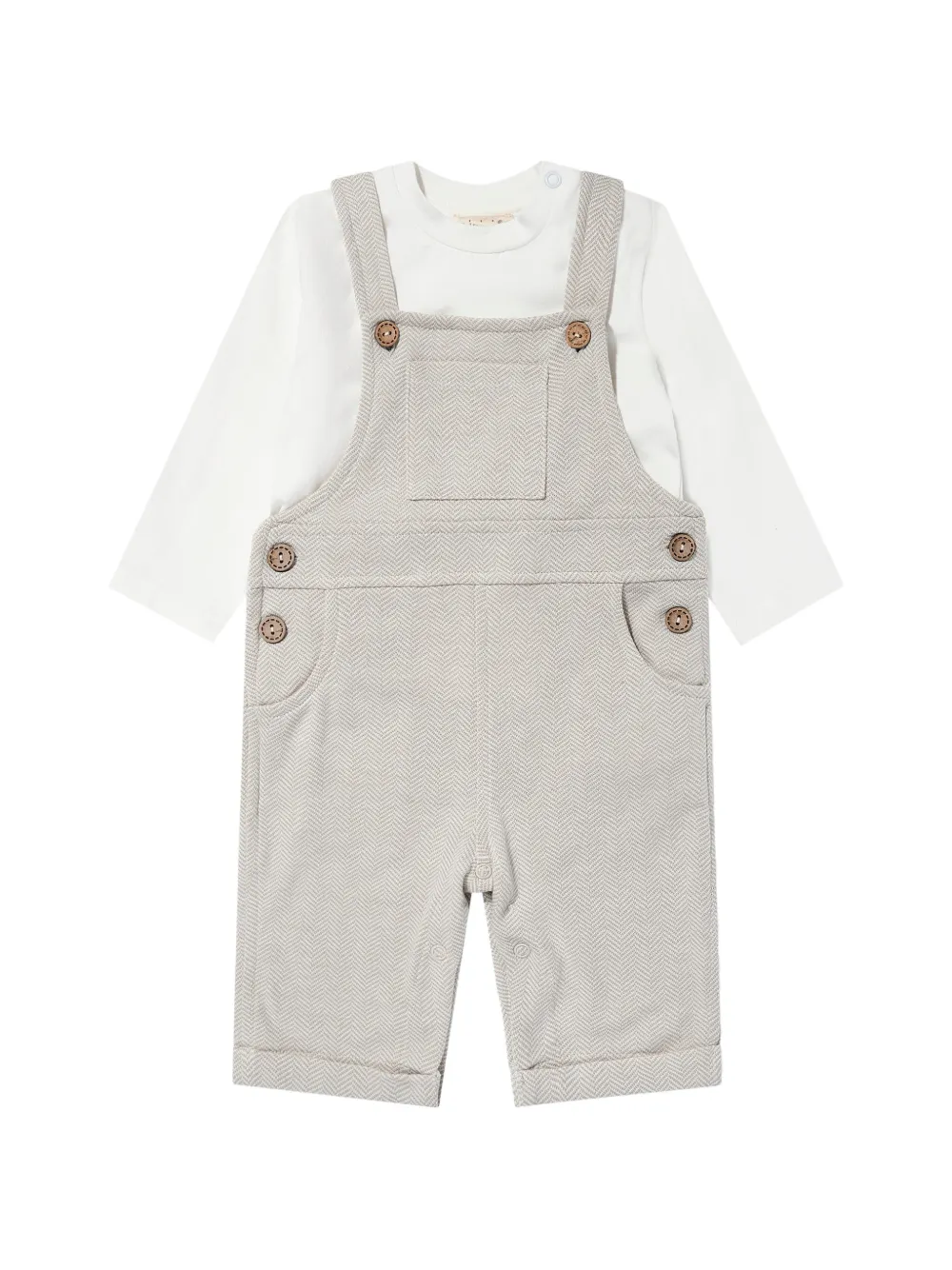 mininio herringbone buttoned T-shirt and dungarees set - Toni neutri