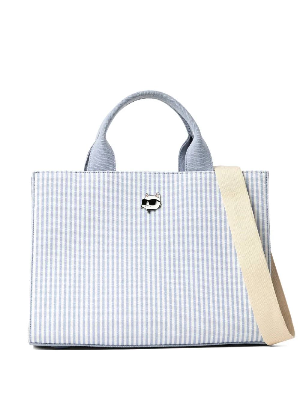 Karl Lagerfeld Borsa tote Ikon Choupette media a righe - Blu