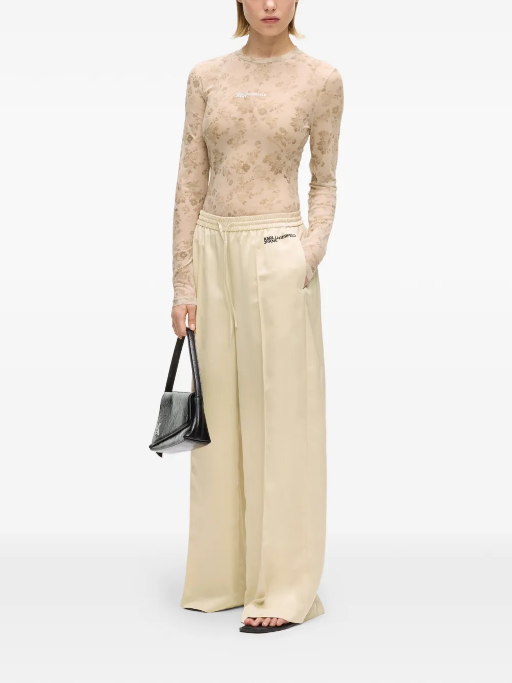 Karl Lagerfeld Jeans Broek met contrasterend logo Beige