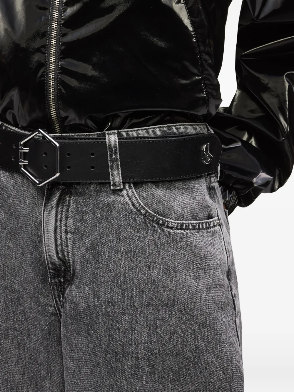 Hexagon-Buckle Leather Belt