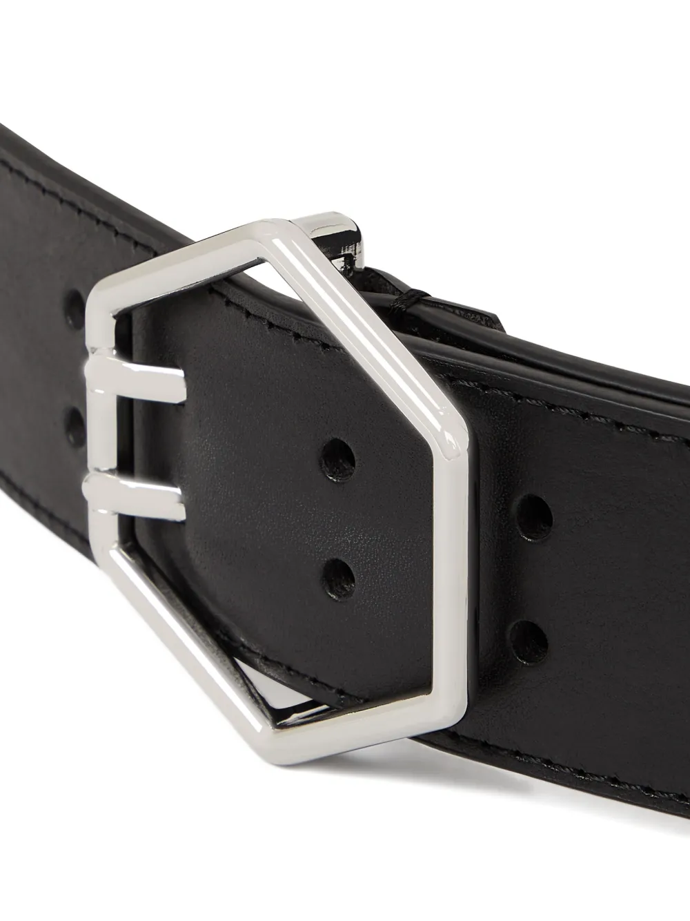 Hexagon-Buckle Leather Belt