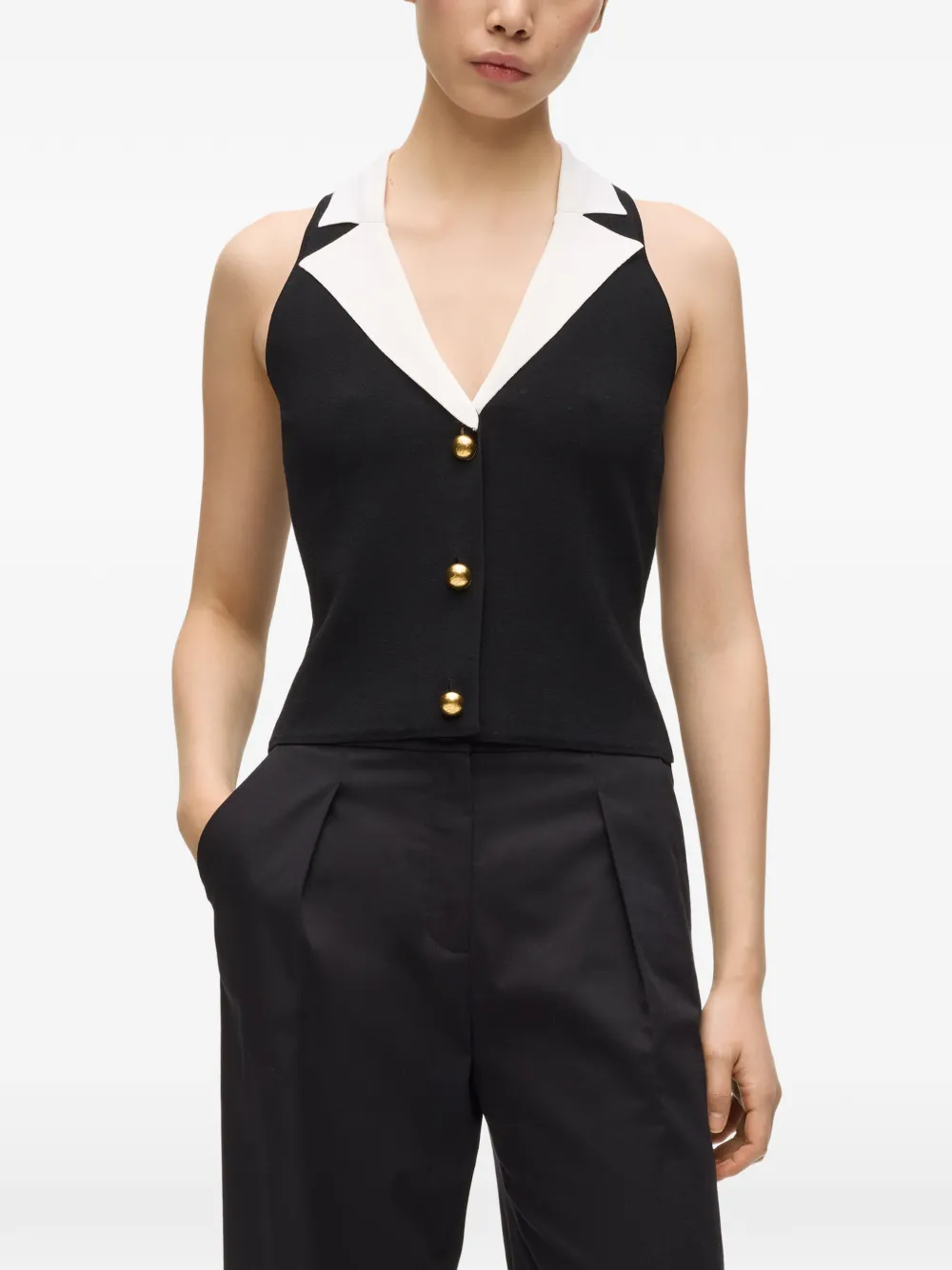  Karl Lagerfeld V-neck Button Top - Black 