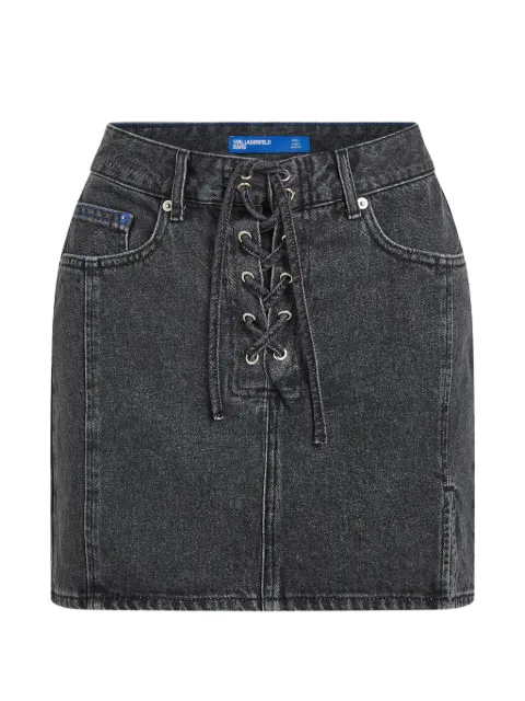 lace-up denim mini skirt