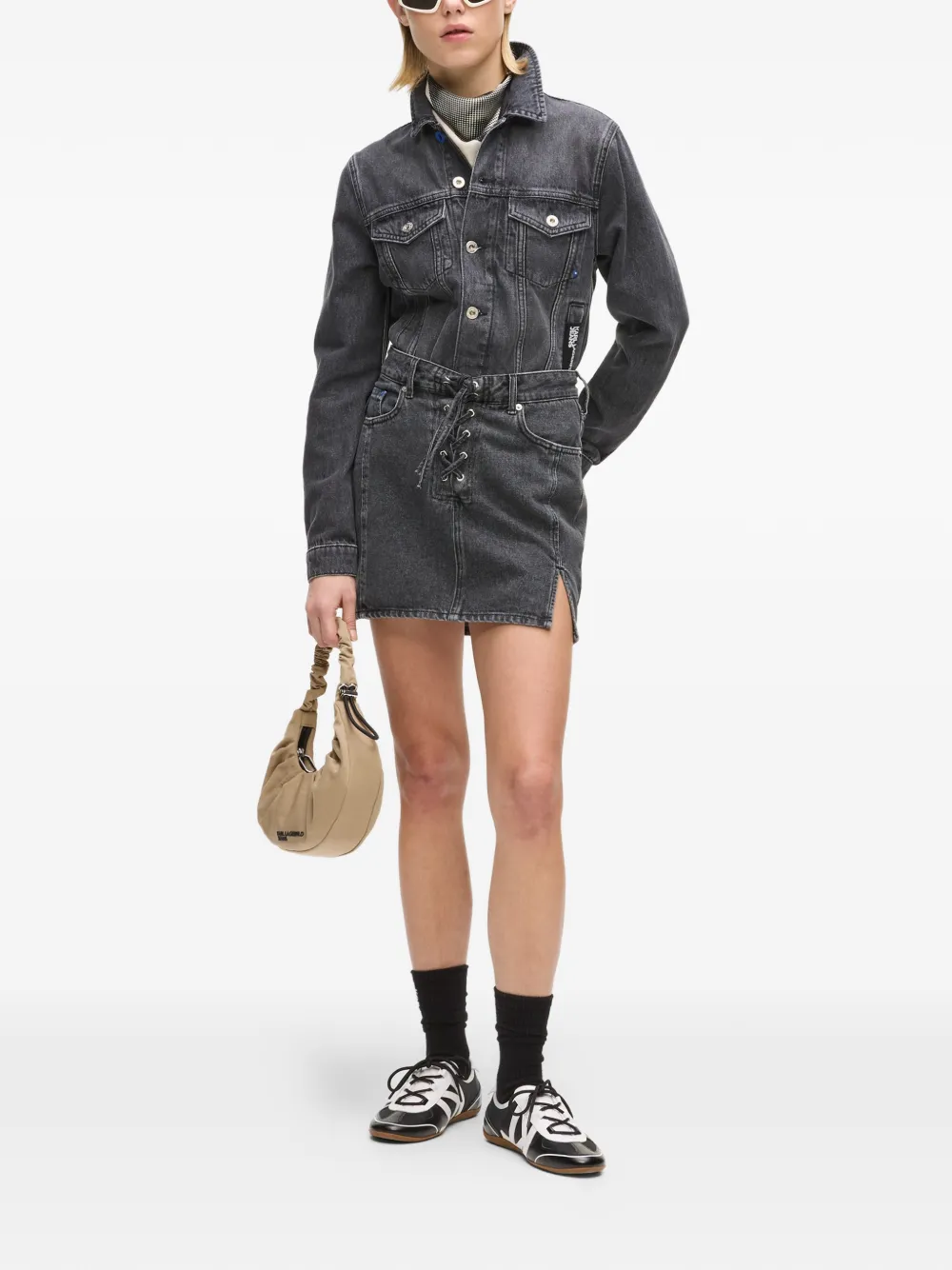  Karl Lagerfeld Jeans Lace-up Denim Mini Skirt - Grey 