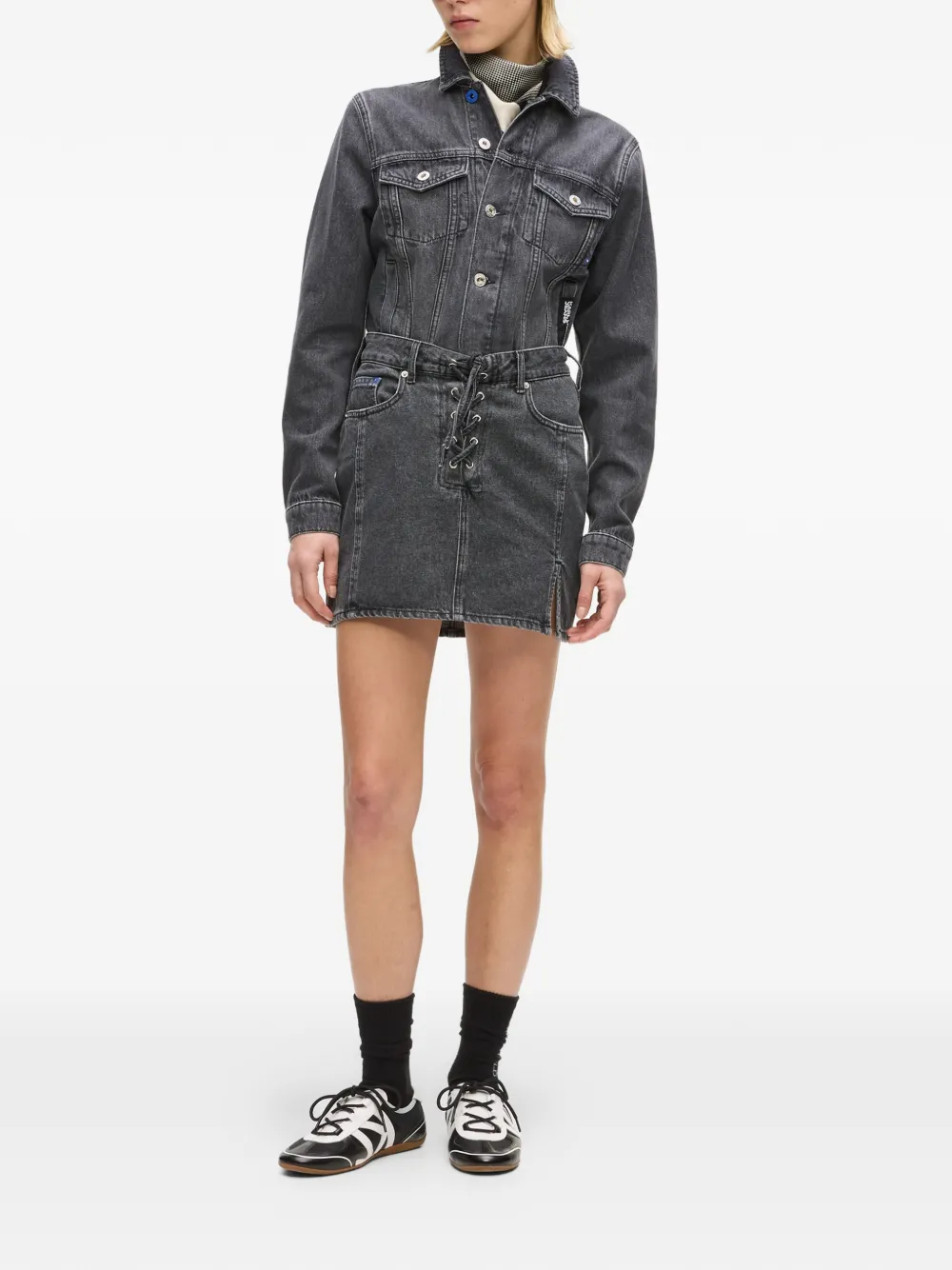  Karl Lagerfeld Jeans Lace-up Denim Mini Skirt - Grey 