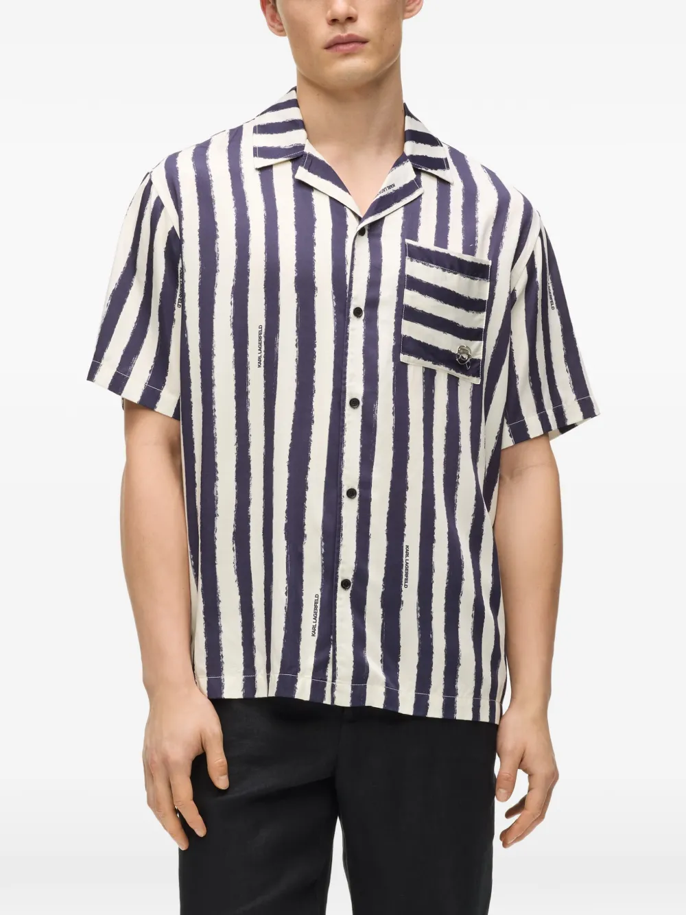 Karl Lagerfeld Ikon gestreept bowlingshirt Blauw