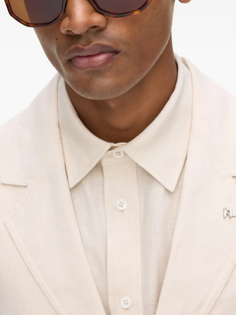 Karl Lagerfeld Linnen blazer met patch Bruin