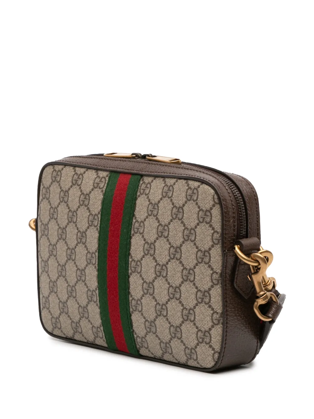 Pre-owned Gucci 2016-2025 Small Gg Supreme Web Ophidia Crossbody Bag In Brown