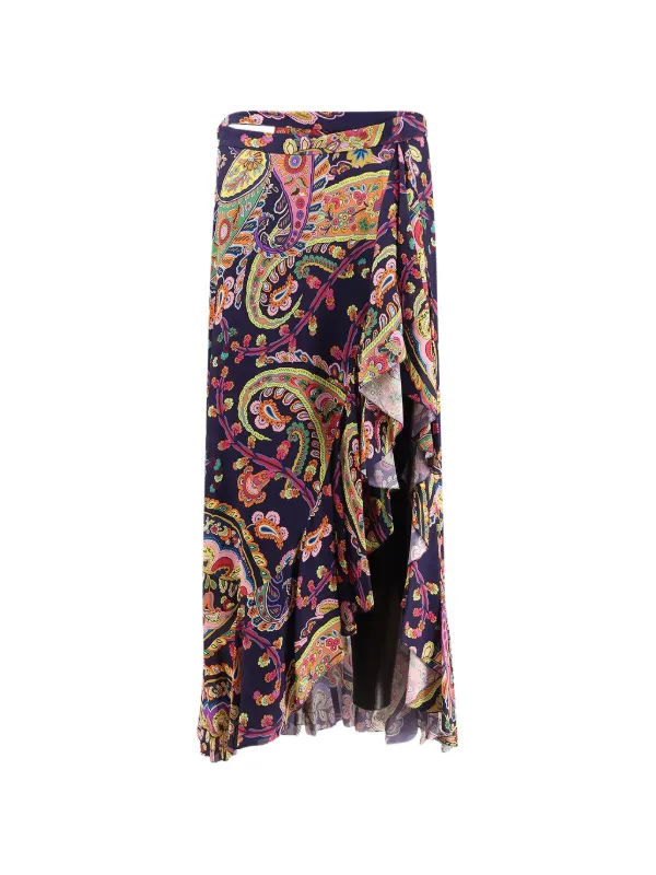 Etro Ruffled Paisley Skirt in Blue