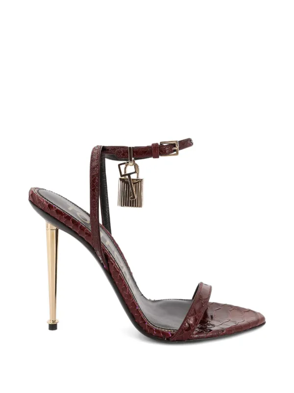 Tom Ford Semi Shiny Printed Python Padlock Pointy Naked Sandals in Brown