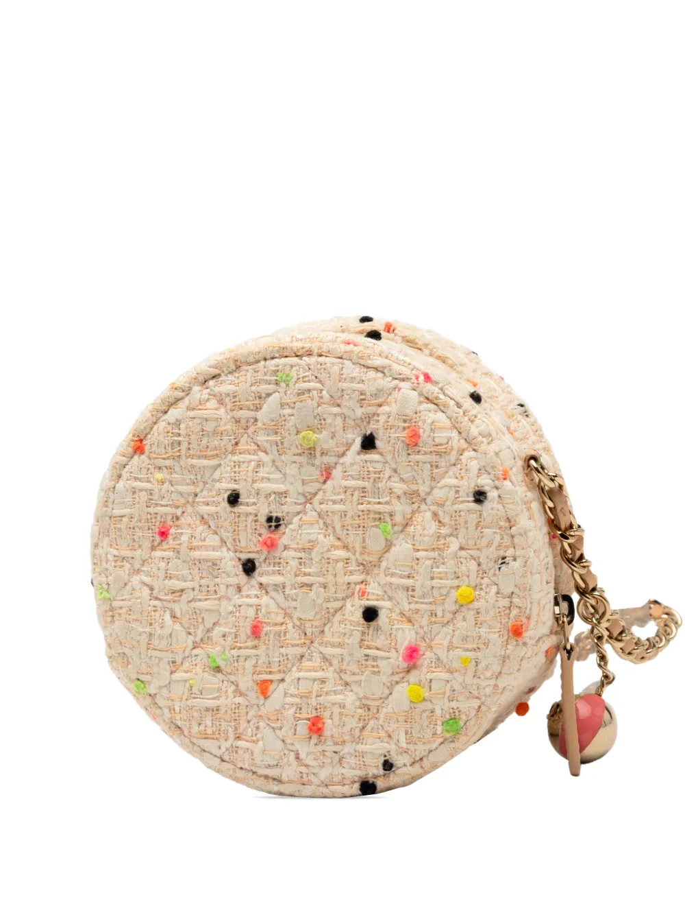 CHANEL Pre-Owned 2019 CC Quilted Tweed Round crossbody bag - Marrone