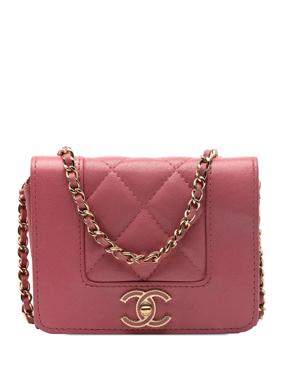 CHANEL Pre-Owned 2018-2019 Quilted Sheepskin Mademoiselle Card Holder on Chain crossbody bag - Rosa