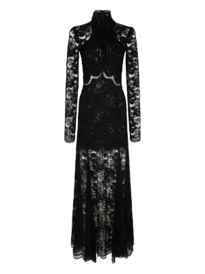 Rabanne Maxi Long-sleeve Lace Dress - Black