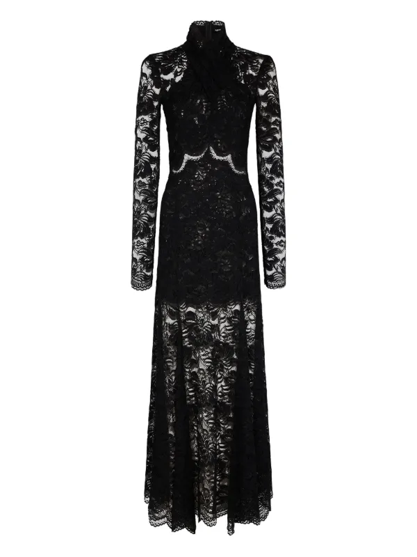 peter pan collar black dress Scalloped Lace Maxi Dress - Black main image 1