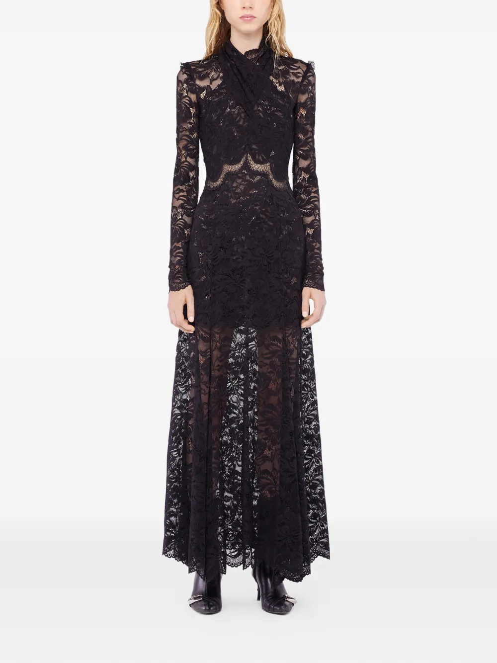 Rabanne long-sleeves lace maxi dress - Zwart