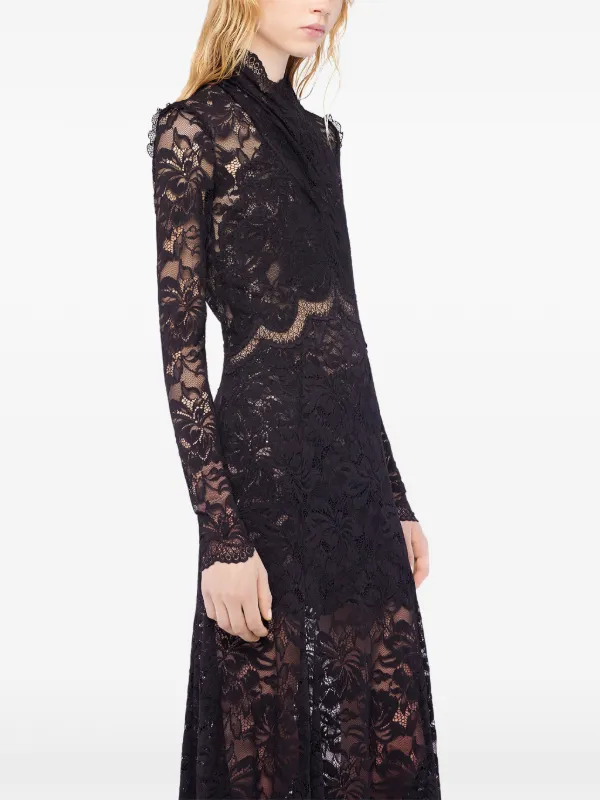 knee length dresses for ladies Black long dress in lace and jersey  Rabanne