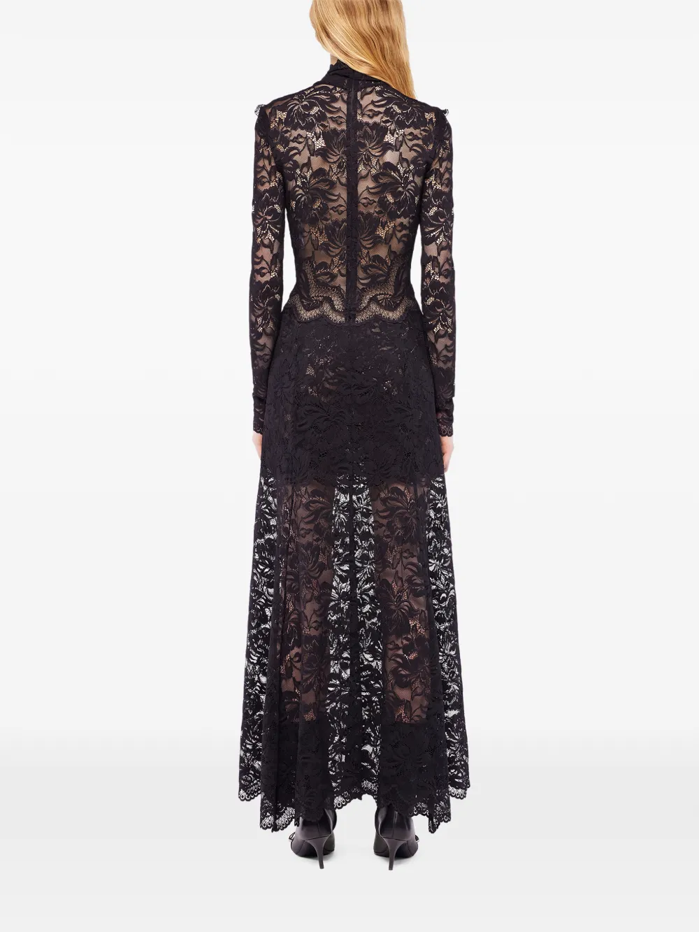Rabanne Maxi-jurk met lange mouwen en kant Zwart
