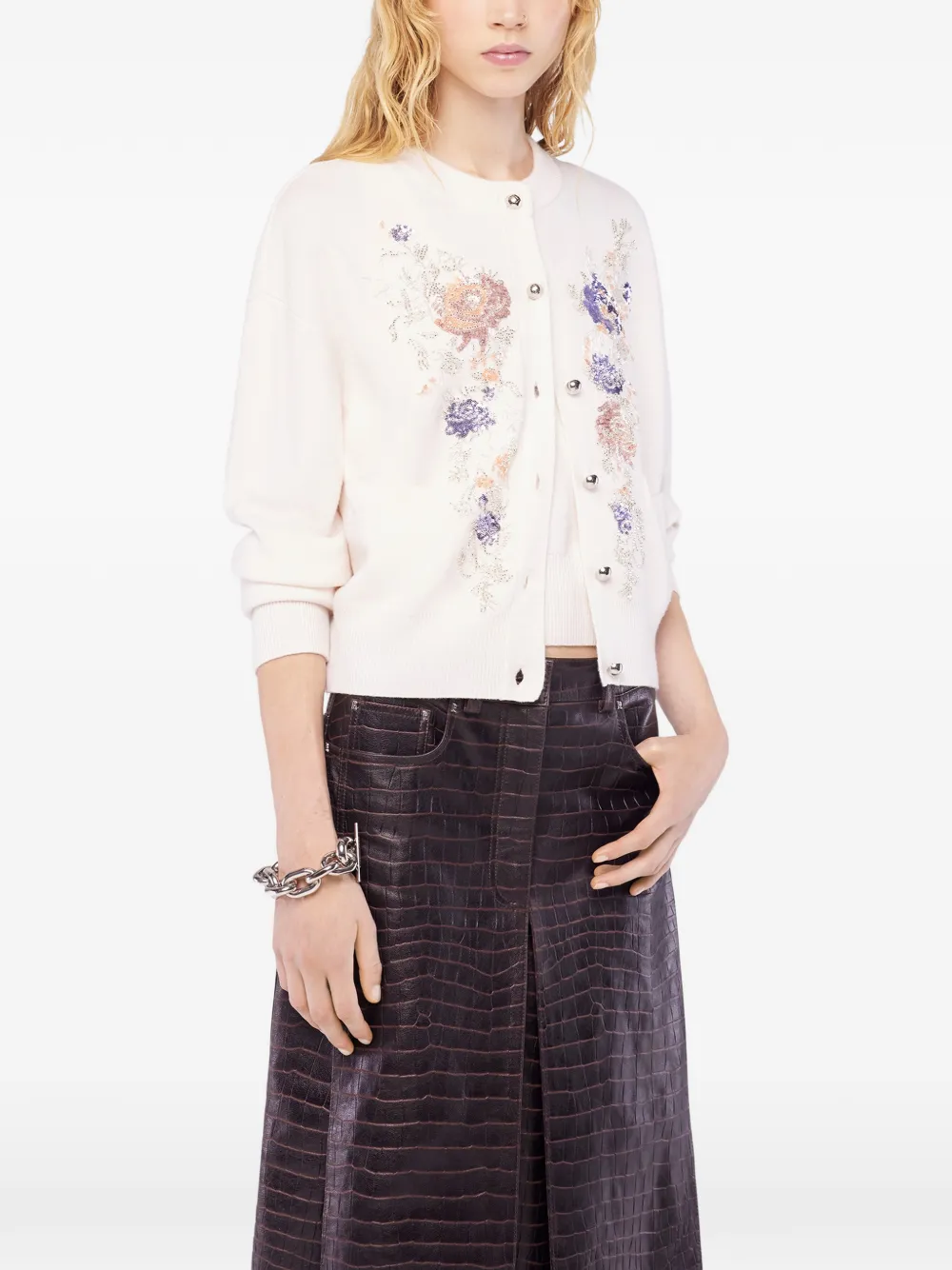 Rabanne floral-embroidered cardigan - Marrone