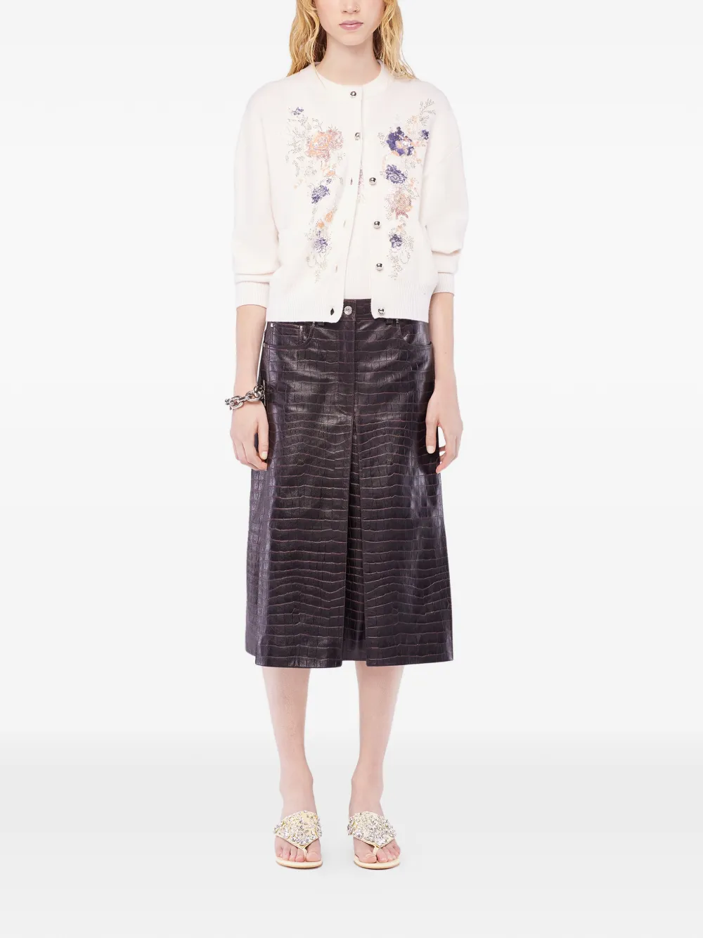  Rabanne Floral-embroidered Cardigan - Brown 