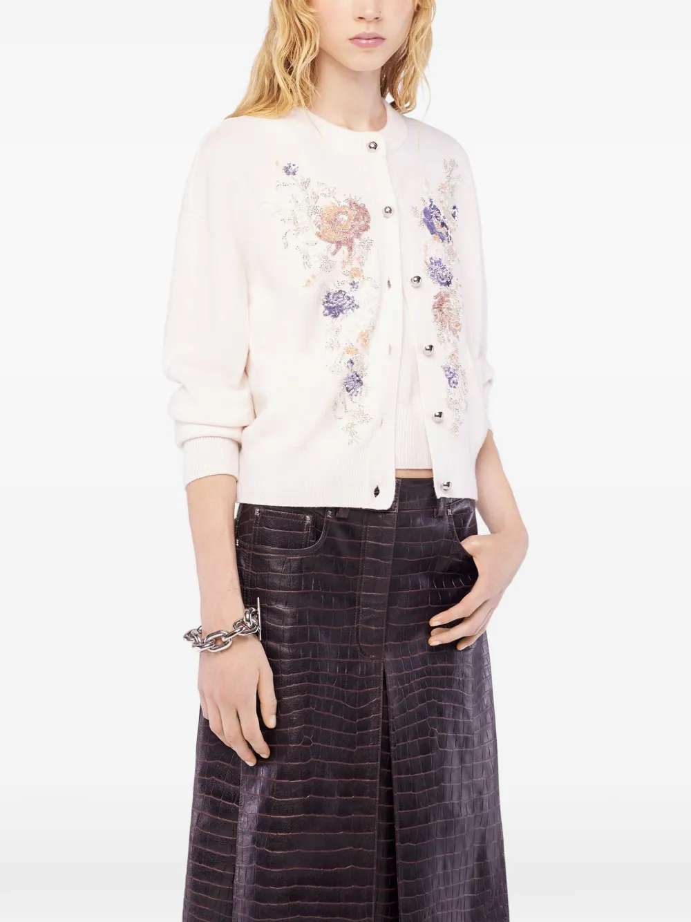 Rabanne floral-embroidered cardigan - Braun