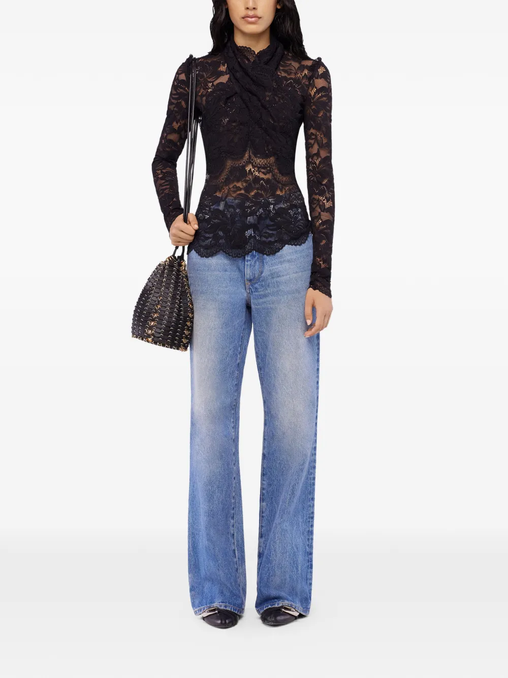 Rabanne Blouse met kant - Zwart