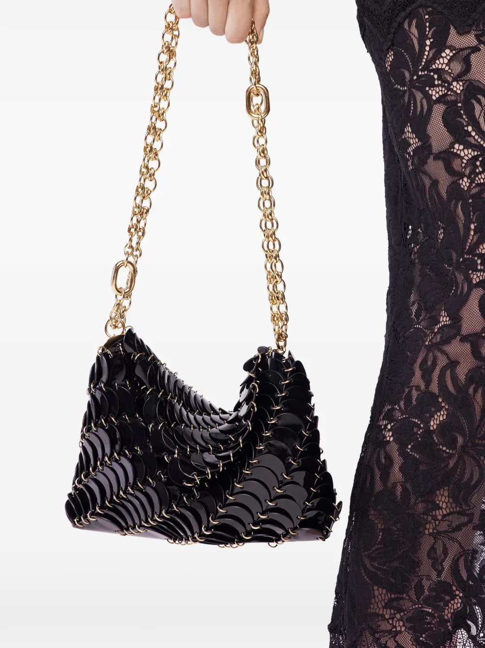 Rabanne patent paco leather shoulder bag - Zwart