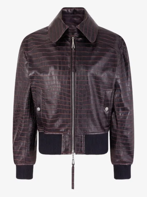 Rabanne crocodile effect leather bomber jacket