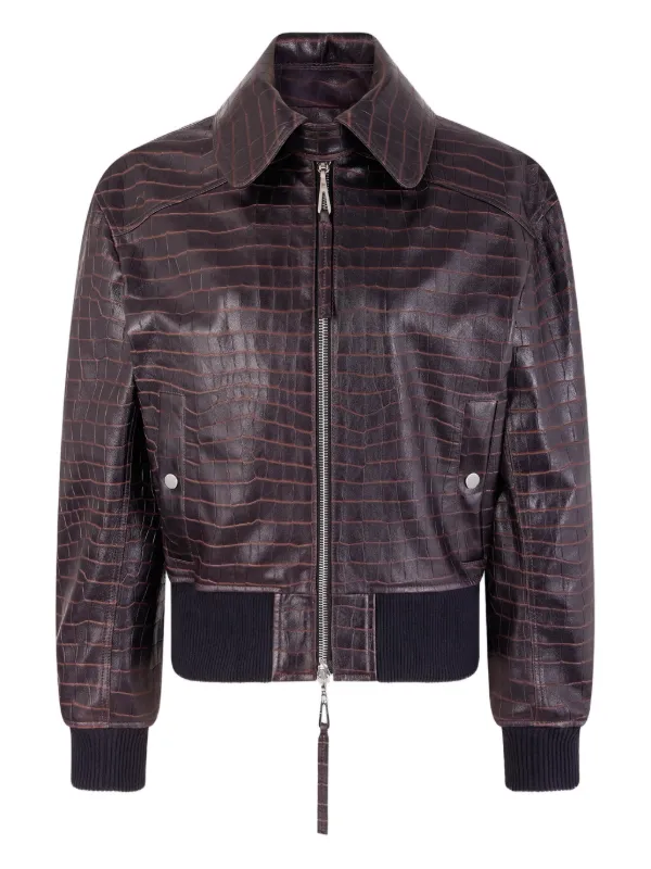 Rabanne Leather Bomber Jacket in Brown