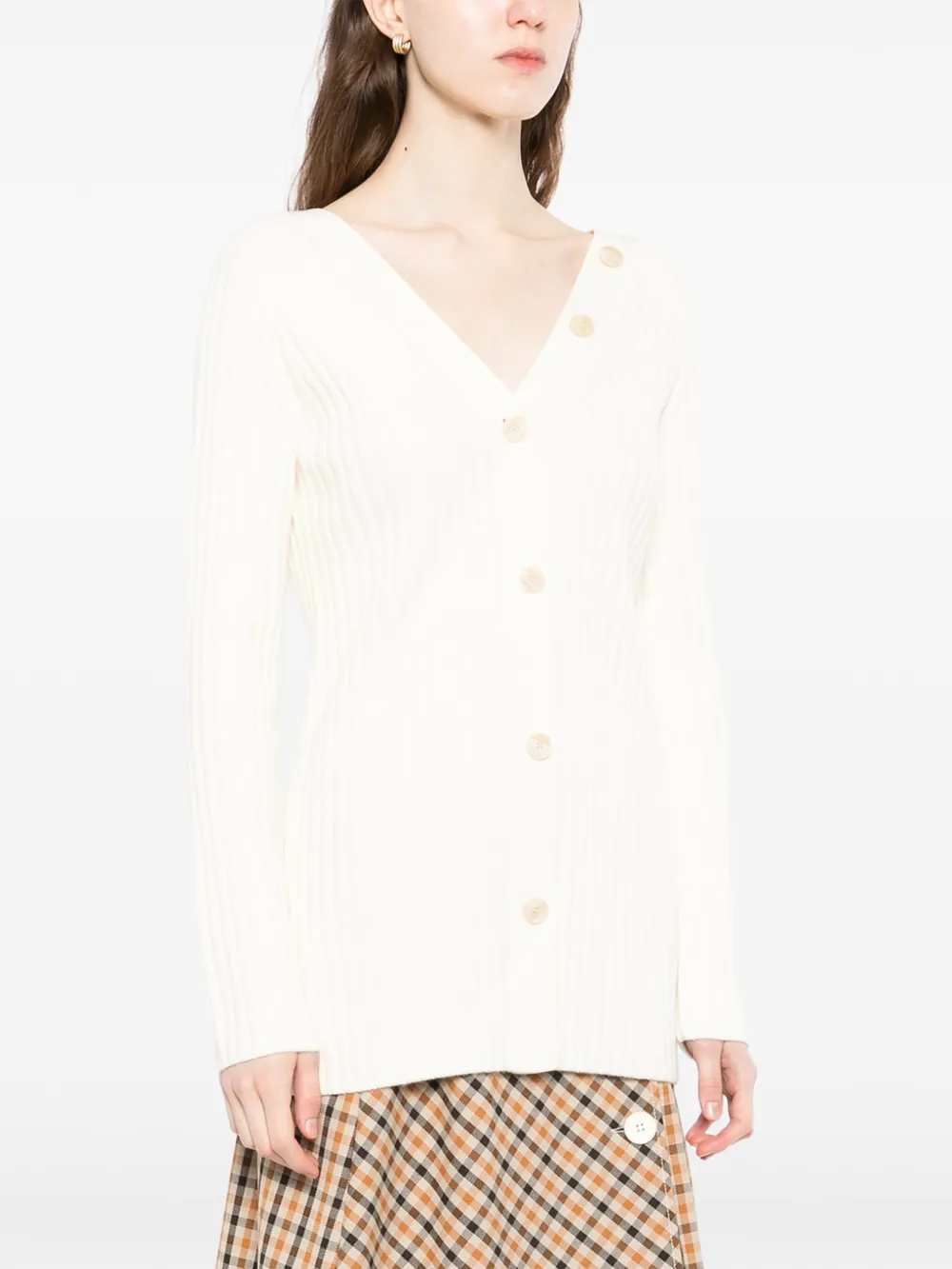  Theory Button-back V-neck Cardigan - Neutrals 