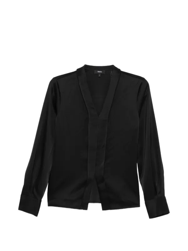 Theory Seam Satin Blouse in Black