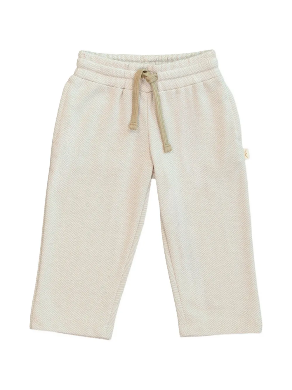 Mininio Babies' Herringbone-pattern Drawstring Trousers In Neutral
