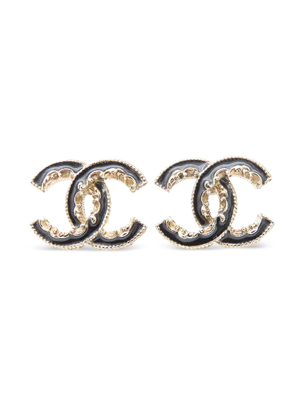 CHANEL Pre-Owned Orecchini CC Baroque placcati oro smaltati con chiusura a pressione 2014 - Nero