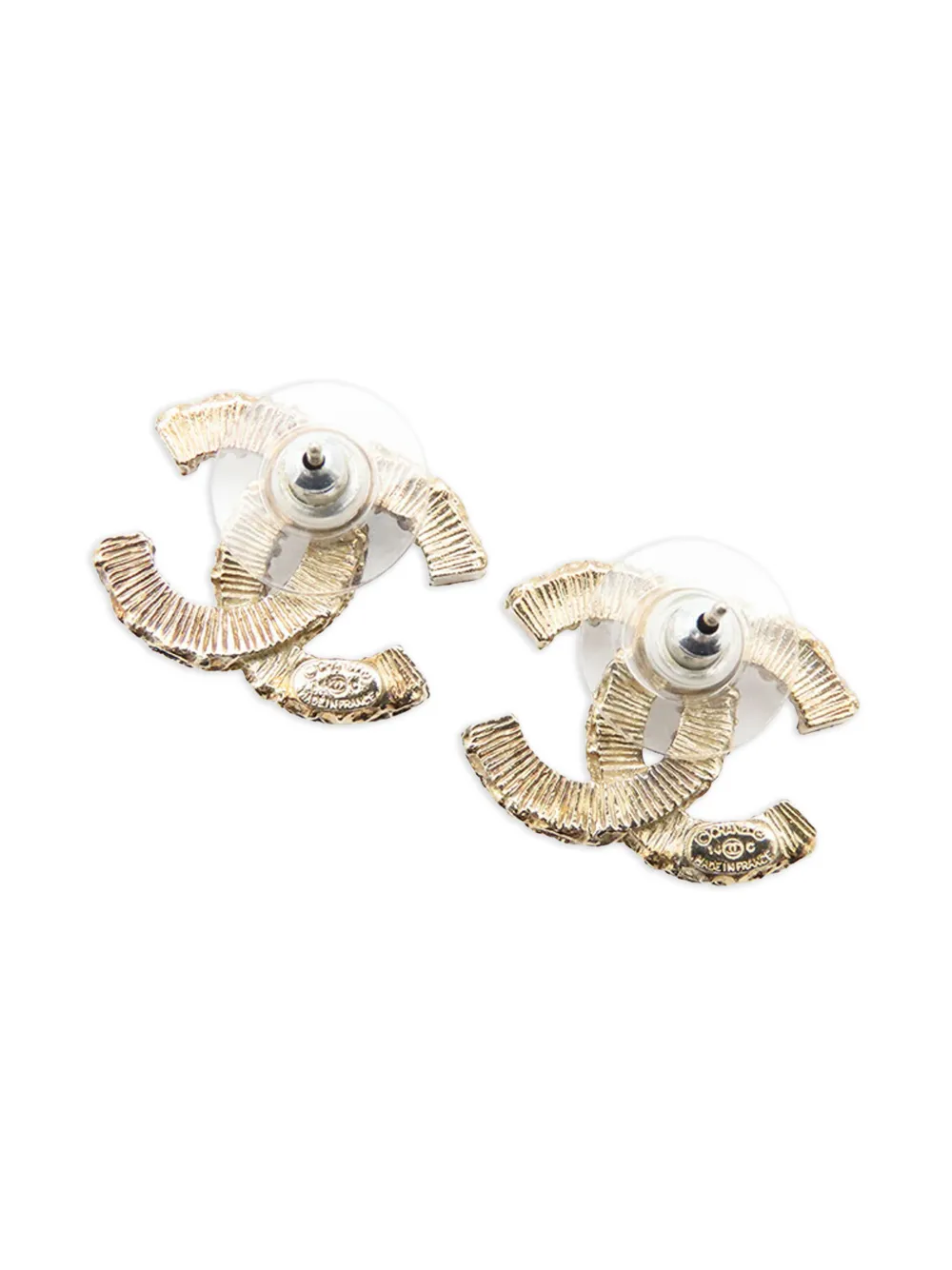CHANEL Pre-Owned 2014 Gold Plated Enamel CC Baroque Push Back Earrings costume earrings | Image 2